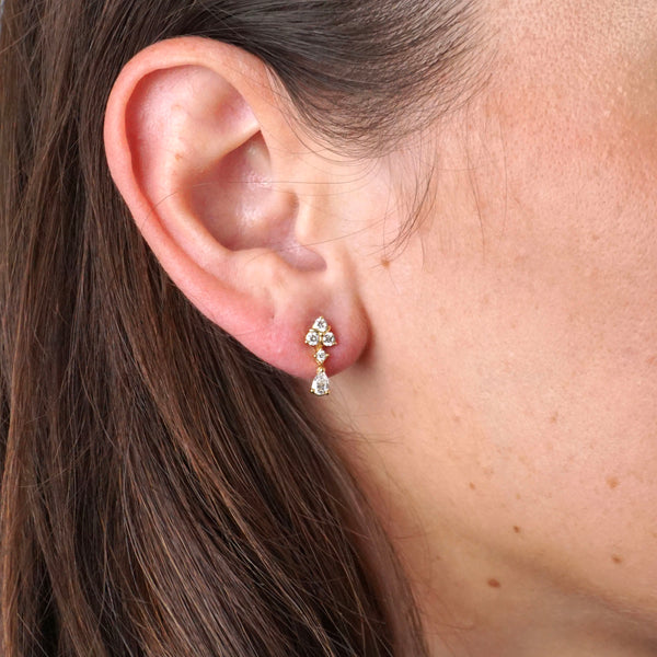 Pear & Round Brilliant Cut Diamond Drop Earrings