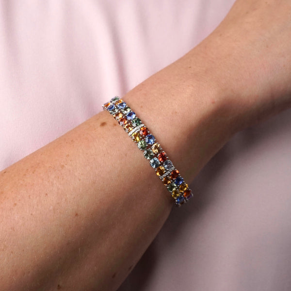 Multi-Stone Multi-Coloured Sapphire Double Row Bracelet