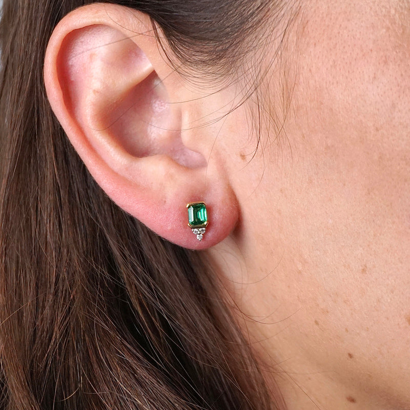Emerald & Diamond Stud Earrings
