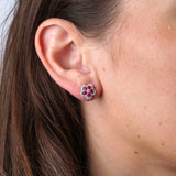 Ruby & Diamond Halo Flower Stud Earrings