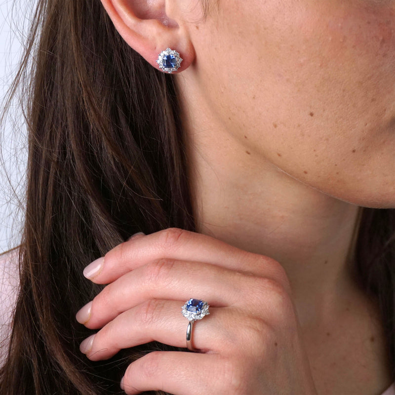 Sapphire & Diamond Fancy Halo Stud Earrings