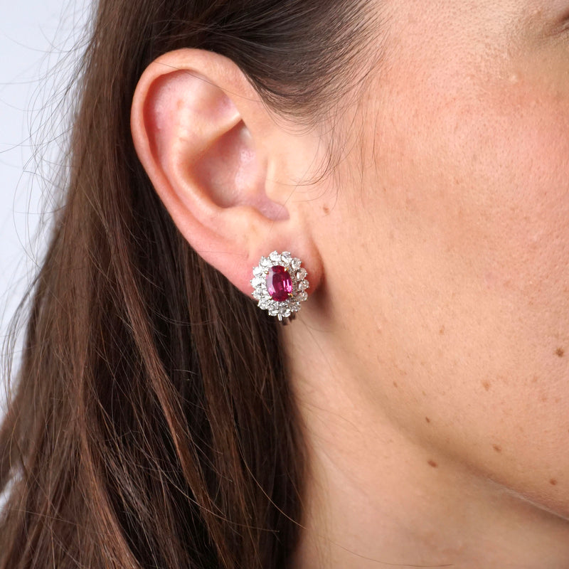 Natural Ruby & Diamond Fancy Halo Stud Earrings