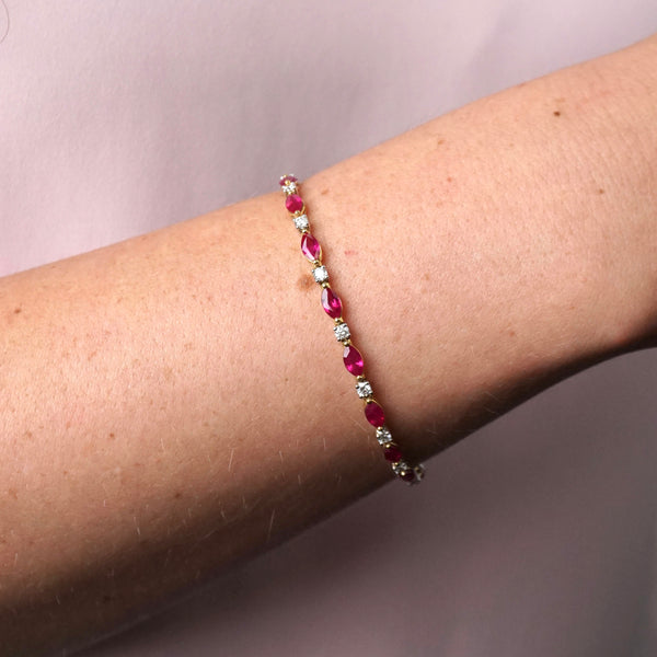 Marquise Ruby & Round Brilliant Cut Diamond Bracelet