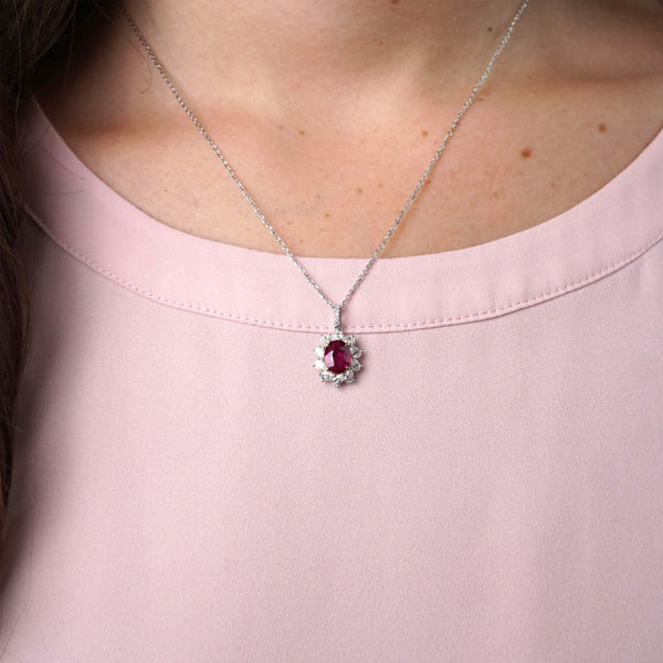 Ruby & Diamond Fancy Halo Pendant