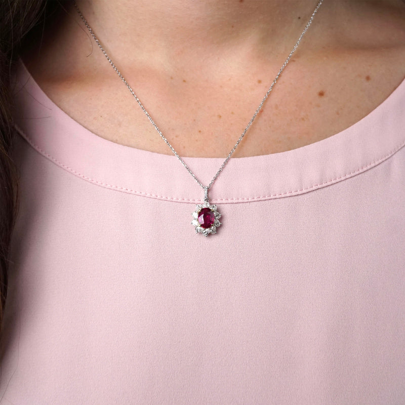 Ruby & Diamond Fancy Halo Pendant