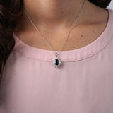 Natural Blue Sapphire & Diamond Fancy Halo Pendant