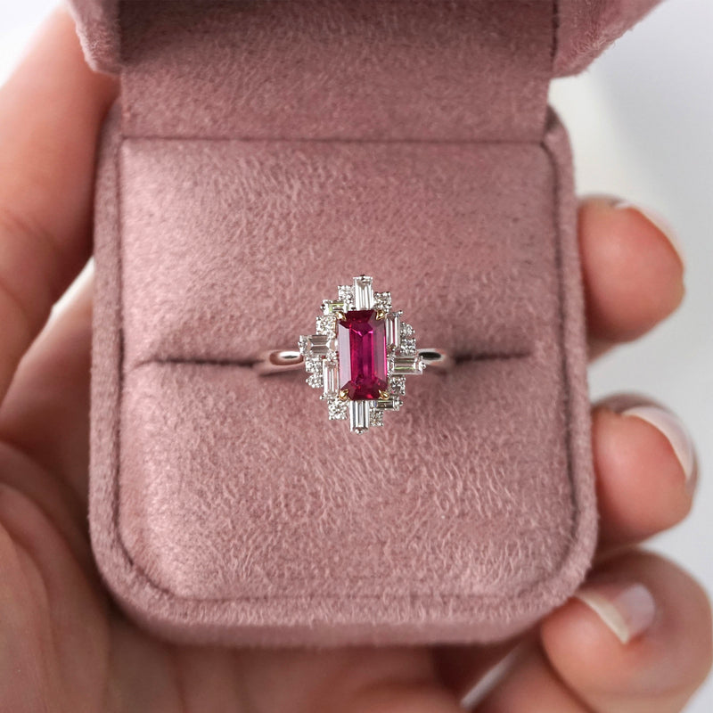 Ruby & Diamond Fancy Halo Ring