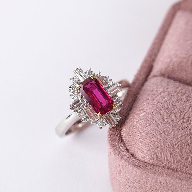 Ruby & Diamond Fancy Halo Ring