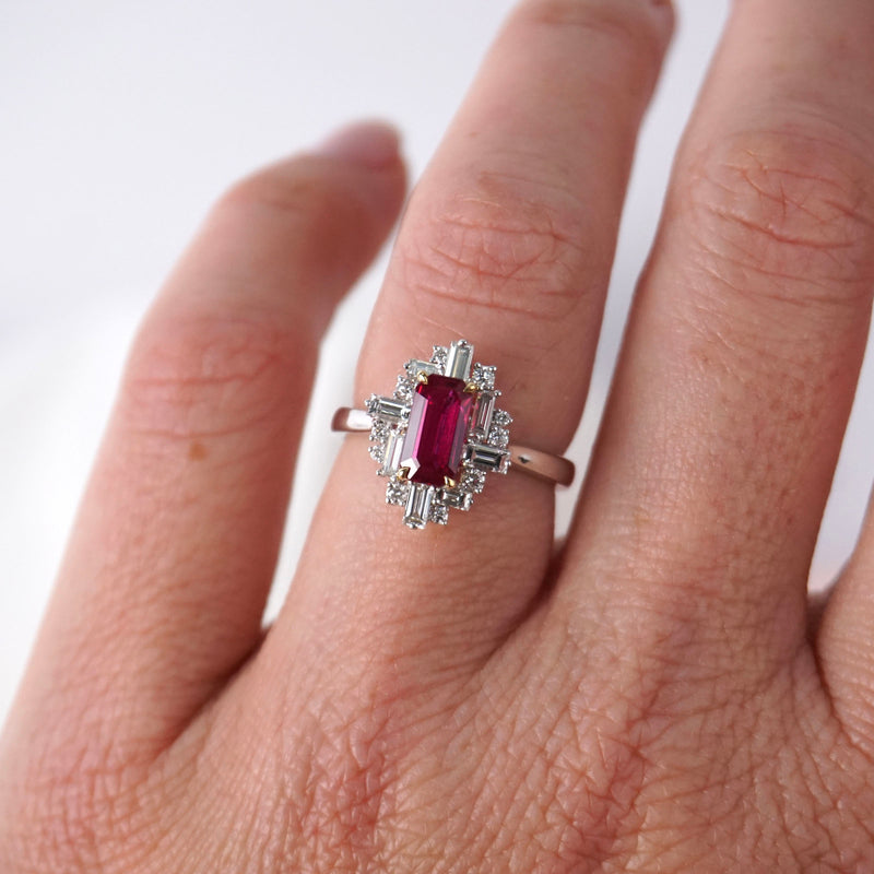 Ruby & Diamond Fancy Halo Ring