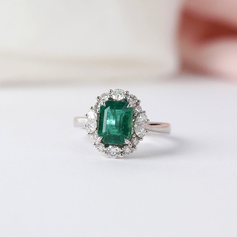 Emerald & Diamond Fancy Halo Ring
