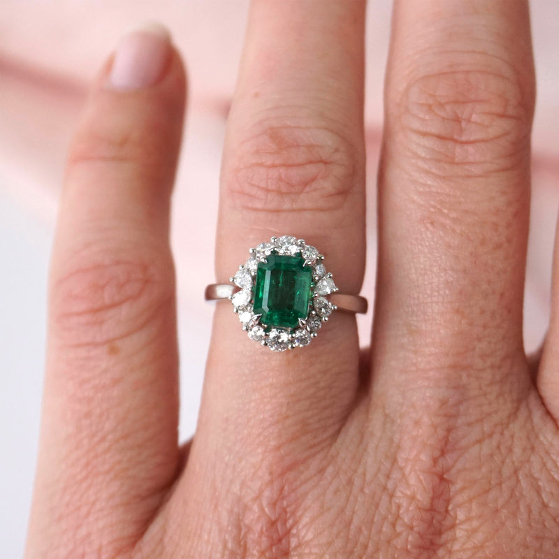 Emerald & Diamond Fancy Halo Ring