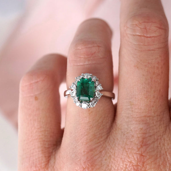 Emerald & Diamond Fancy Halo Ring