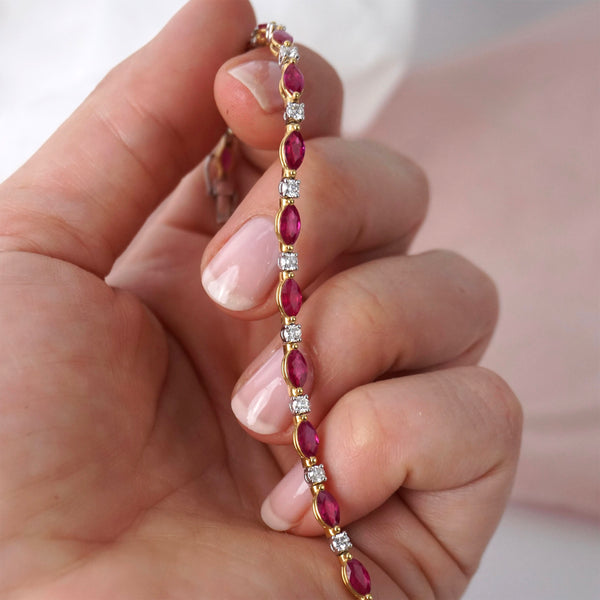 Marquise Ruby & Round Brilliant Cut Diamond Bracelet
