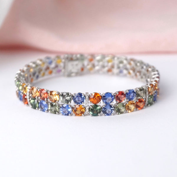 Multi-Stone Multi-Coloured Sapphire Double Row Bracelet