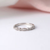 Marquise & Round Shape Milgrain Diamond Wedding Ring