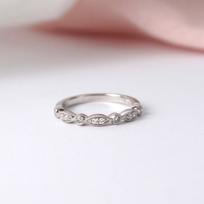 Marquise & Round Shape Milgrain Diamond Wedding Ring