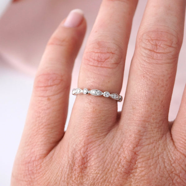 Marquise & Round Shape Milgrain Diamond Wedding Ring