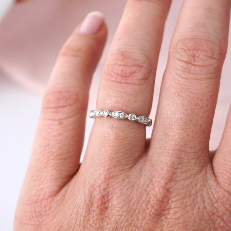 Marquise & Round Shape Milgrain Diamond Wedding Ring