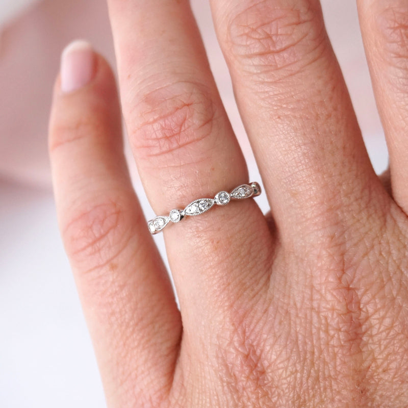 Marquise & Round Shape Milgrain Diamond Wedding Ring