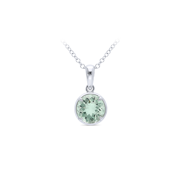 White Gold Green Amethyst Solitaire Pendant