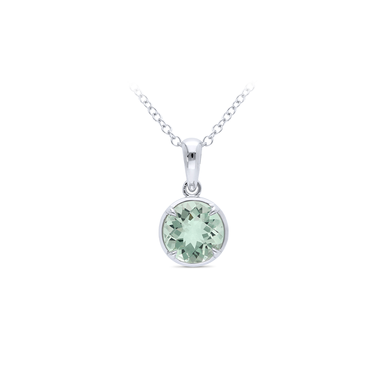 White Gold Green Amethyst Solitaire Pendant