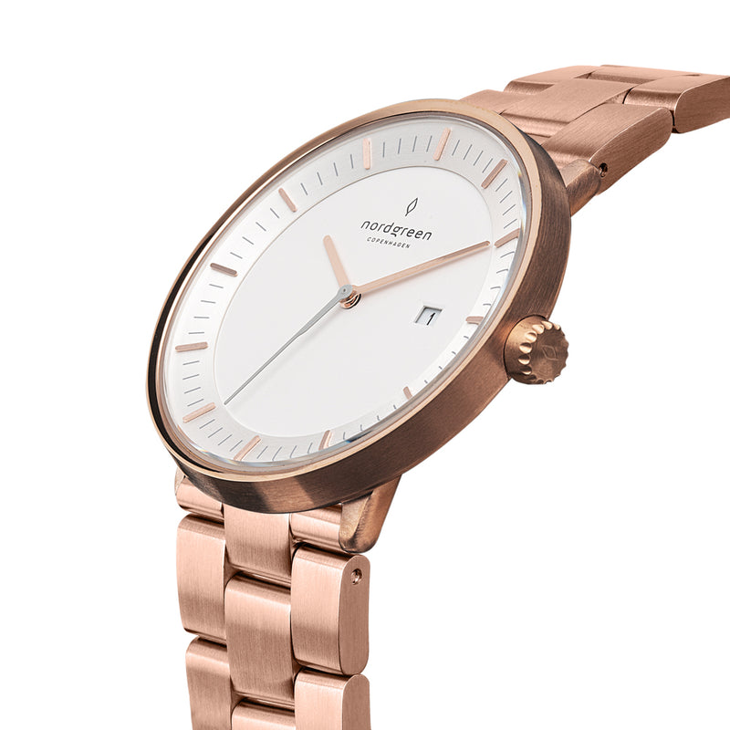 Nordgreen Philosopher Rose Gold White 36mm Dial and 5 Link Rose Gold Strap
