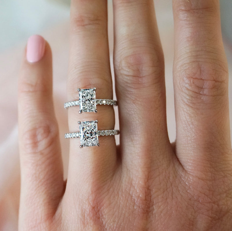 Renee-Radiant Shape Diamond Engagement Ring with Diamond Set Band