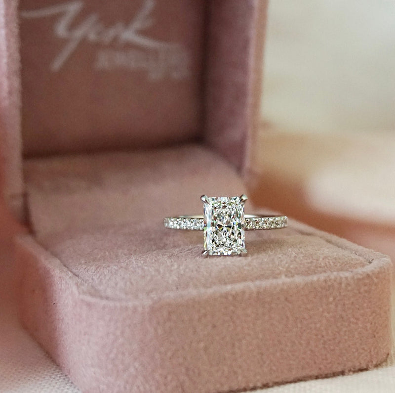 Renee-Radiant Shape Diamond Engagement Ring with Diamond Set Band in White Gold