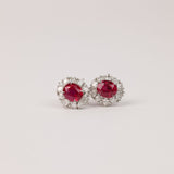 18ct White Gold Halo Stud Earrings with Natural Rubies and Diamonds