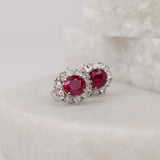18ct White Gold Halo Stud Earrings with Natural Rubies and Diamonds