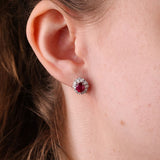18ct White Gold Halo Stud Earrings with Natural Rubies and Diamonds