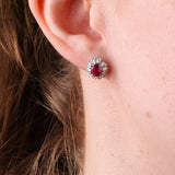 18ct White Gold Halo Stud Earrings with Natural Rubies and Diamonds