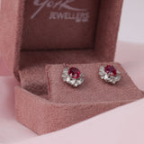 18ct White Gold Halo Stud Earrings with Natural Rubies and Diamonds