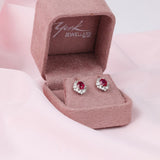 18ct White Gold Halo Stud Earrings with Natural Rubies and Diamonds