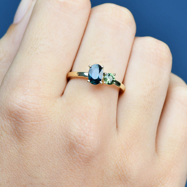 Toi Et Moi Australian Blue & Green Sapphire Ring