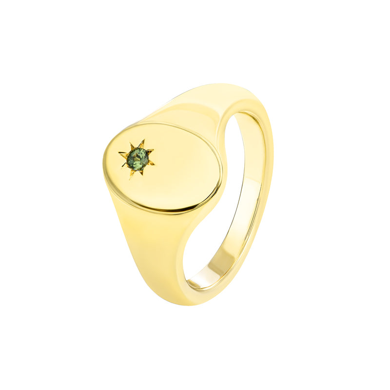 Darkan Green Sapphire 9ct Yellow Gold Signet Ring