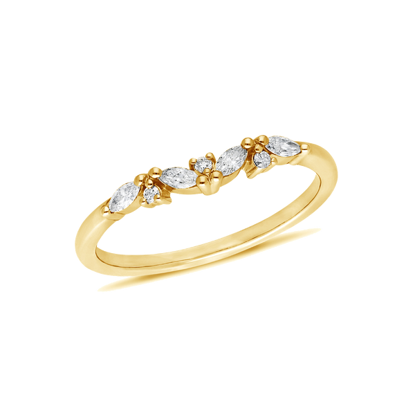 Slightly Curved Claw Set Diamond Yellow Gold Wedding Ring