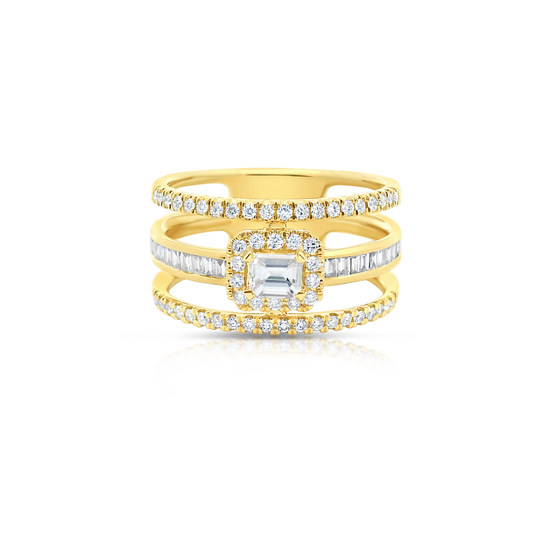 Emerald Cut Diamond Three Row Dress Ring