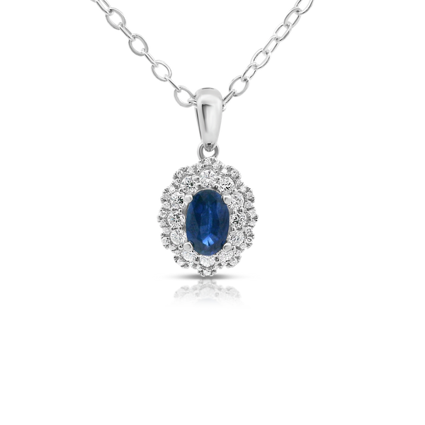 Sapphire and Diamond Double Halo Pendant