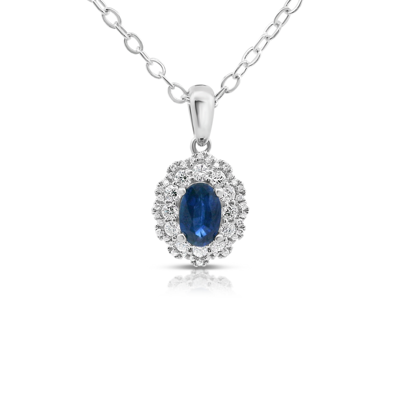 Sapphire and Diamond Double Halo Pendant