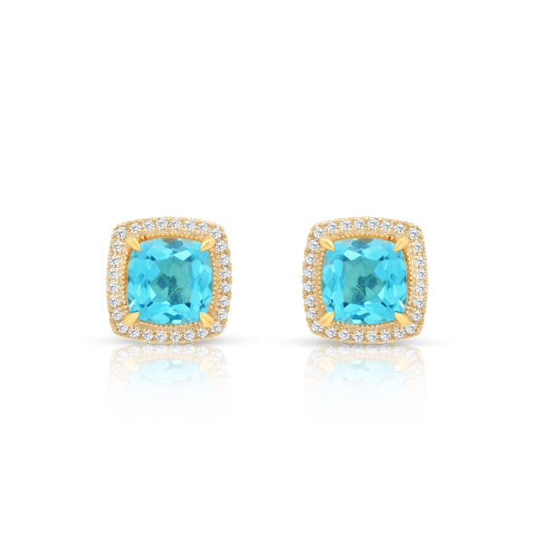 Blue Topaz and Diamond Halo Earrings