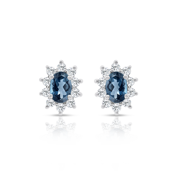 Sapphire & Diamond Halo Stud Earrings
