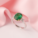 18ct White Gold Dress Ring with Natural Emerald and Diamonds