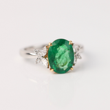 18ct White Gold Dress Ring with Natural Emerald and Diamonds