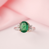 18ct White Gold Dress Ring with Natural Emerald and Diamonds