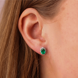 18ct White Gold Halo Stud Emerald Earrings