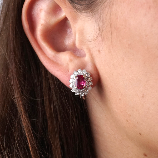 Natural Ruby & Diamond Fancy Halo Stud Earrings