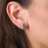 Emerald & Diamond Fancy Halo Stud Earrings