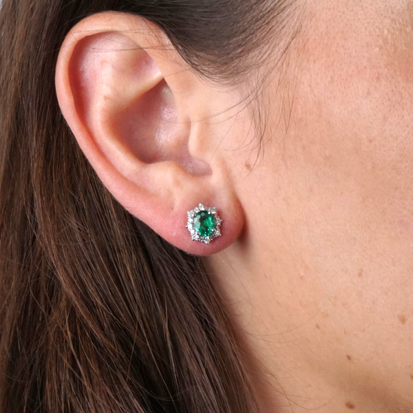Emerald & Diamond Fancy Halo Stud Earrings