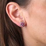 Ruby & Diamond Halo Flower Stud Earrings